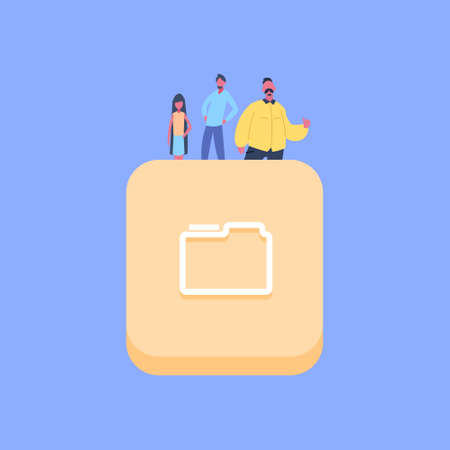 people group on database folder icon creative team over blue background flat vector illustration