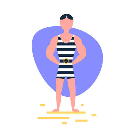 striped singlet man standing pose on white background male cartoon character full length flat vector illustrationのイラスト素材
