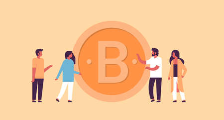 business man woman mining bitcoin crypto currency concept flat horizontal vector illustrationのイラスト素材