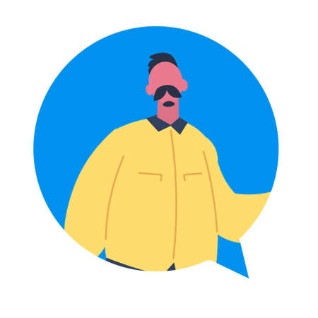 mustache man chat bubble character avatar isolated male cartoon portrait flat vector illustrationのイラスト素材