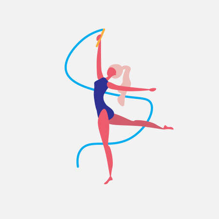 gymnast girl dance blue ribbon character sportswoman activities cartoon isolated healthy lifestyle concept full length flat vector illustrationのイラスト素材