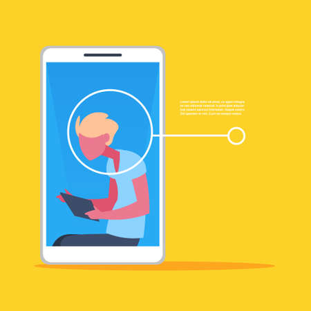 smartphone application man face identification authorization isometric copy space flat vector illustrationのイラスト素材