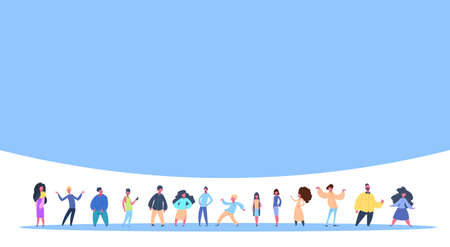 casual people group standing together man woman character diversity poses isolated male female cartoon full length flat vector illustrationのイラスト素材