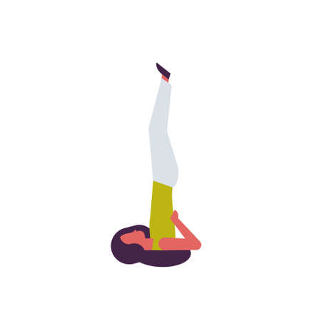 woman doing yoga exercises upside down female cartoon character fitness activities isolated diversity poses healthy lifestyle concept full length flat vector illustrationのイラスト素材