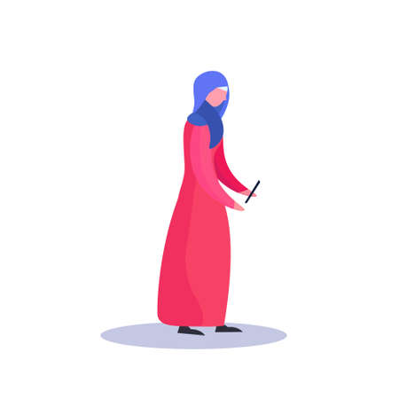arab woman profile isolated using smartphone female cartoon character full length flat vector illustrationのイラスト素材