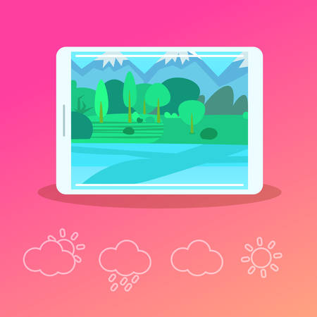 mobile weather forecast application interface concept for design work and animation flat vector illustrationのイラスト素材