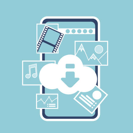 mobile online cloud synchronization application interface digital media music image online concept for design work and animation flat vector illustrationのイラスト素材