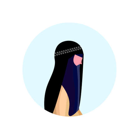arab woman profile avatar isolated paranja female cartoon character portrait flat vector illustrationのイラスト素材