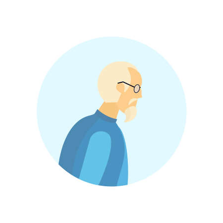 old man glasses profile avatar elderly grandfather isolated portrait flat cartoon character vector illustrationのイラスト素材