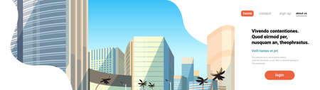 skyscraper buildings view modern cityscape downtown horizontal banner copy space flat vector illustrationのイラスト素材