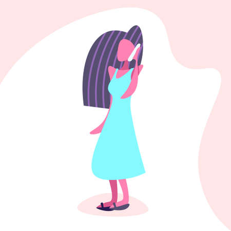 african american woman phone calling faceless female cartoon character silhouette isolated full...