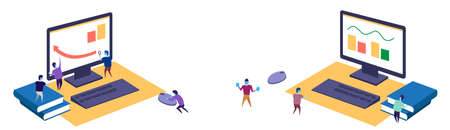 financial graph arrow up people working together workspace using magnifier teamwork process concept sketch doodle horizontal banner vector illustrationのイラスト素材