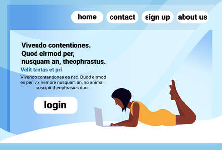african american woman using laptop lying pose faceless profile silhouette female cartoon character...