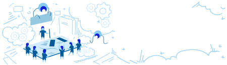 tablet screen planning strategy people group brainstorming teamwork success concept sketch doodle...