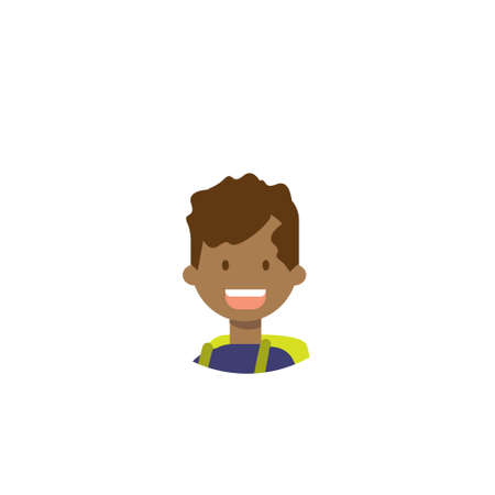 african children face happy boy portrait on white background, male avatar flat vector illustrationのイラスト素材