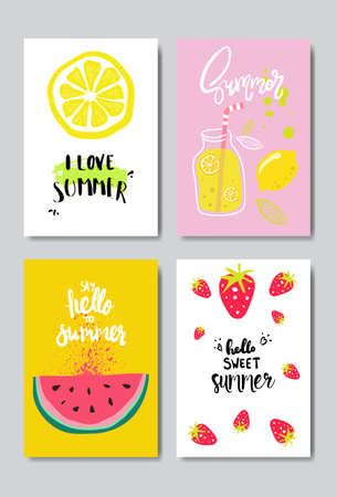 set summer fruits badge Isolated Typographic Design Label. Season Holidays lettering  ,Templates, invitation, greeting card, prints and posters. vector illustrationのイラスト素材