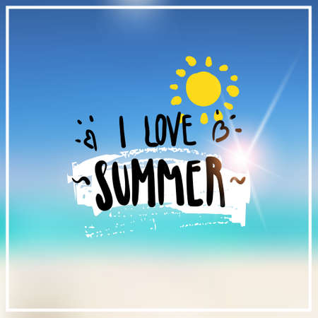 love summer blurred sea bokeh beach background frame design badge vacation season holidays lettering for  templates invitation greeting card prints and posters vector illustrationのイラスト素材