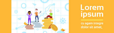 man on podium coins stack loser winner success concept mix race character template for design work...