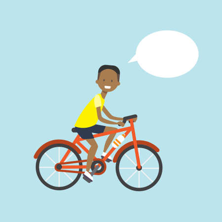 african american man cycling chat bubble character full length over blue background flat vector illustrationのイラスト素材