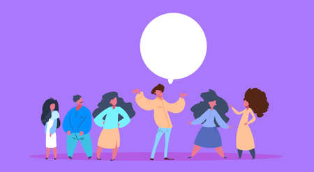 casual people group chat bubble together man woman character diversity poses male female violet...