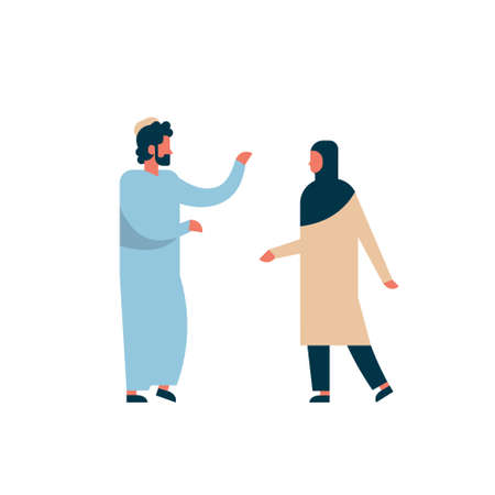 arab couple standing together communication concept man woman cartoon character silhouette full length isolated vector illustrationのイラスト素材