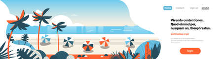 sunrise tropical palm beach balls summer vacation seaside background sea ocean view flat horizontal...