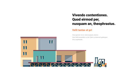 Forklift warehouse exterior isolated international delivery concept flat horizontal copy space vector illustrationのイラスト素材