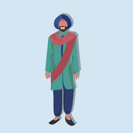 indian man standing in national traditional clothes male cartoon character full length flat vector illustrationのイラスト素材