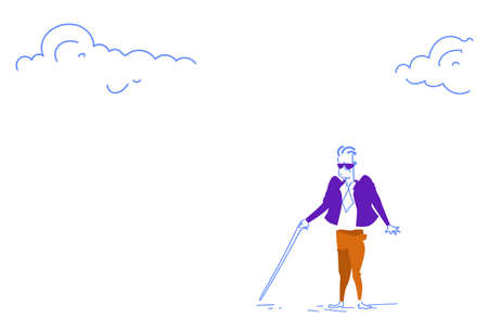 blind businessman alone walking stick crisis business hidden threats and risks concept horizontal sketch doodle vector illustrationのイラスト素材