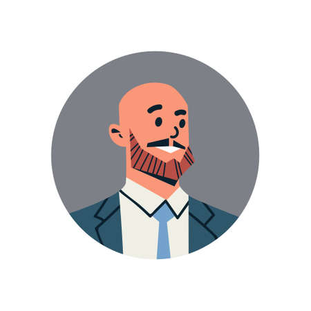 bald head businessman avatar man face profile icon concept online support service male cartoon character portrait isolated flat vector illustrationのイラスト素材