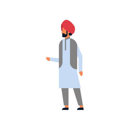 indian bearded man wearing national traditional clothes hindu male cartoon character full length isolated flat vector illustrationのイラスト素材