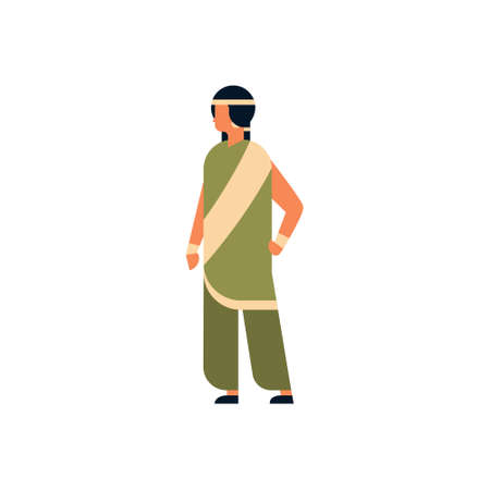 indian woman wearing national traditional clothes sari hindu female cartoon character full length isolated flat vector illustrationのイラスト素材