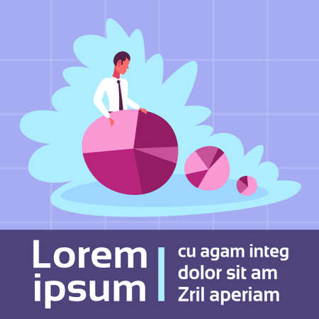 businessman analyzing financial diagram graph analytics business statistic risks analysis trade consultant concept man brainstorming male cartoon character flat copy space vector illustrationのイラスト素材