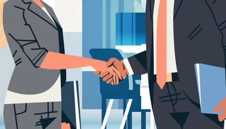businessman woman handshake agreement deal concept business people partnership communication modern...