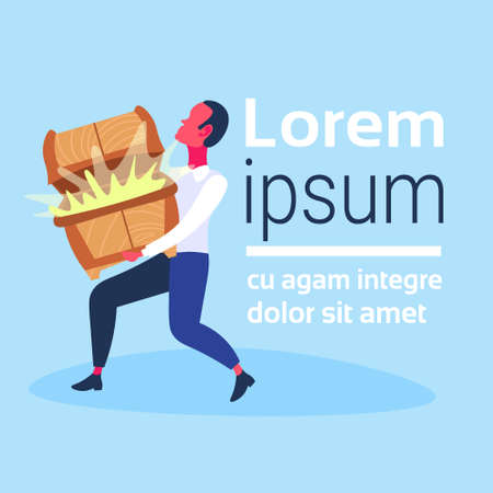 businessman carrying treasure dower chest full golden money growth wealth concept lucky rich business man hardworking process male cartoon character flat full length copy space vector illustrationのイラスト素材