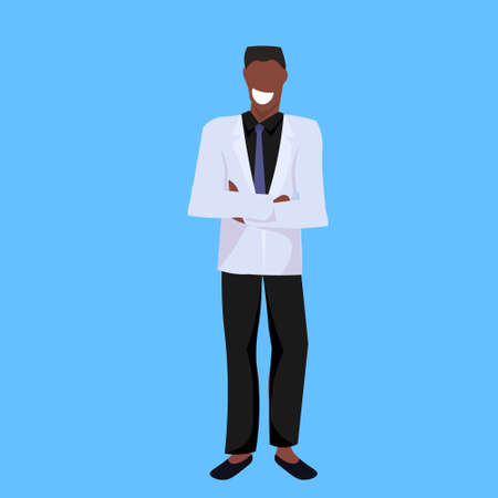 african american businessman folded hands standing pose happy man male cartoon character full length...
