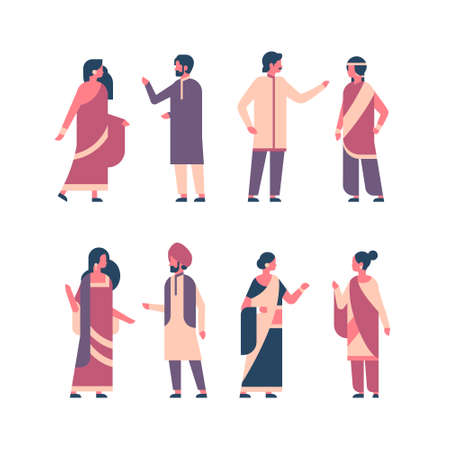set indian people group wearing national traditional clothes hindu man woman celebration concept...