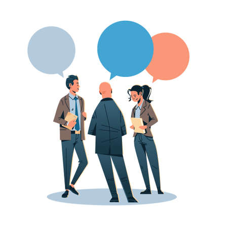 business people chat bubble communicating concept businessman woman rear view speech relationship male female cartoon character full length isolated flat vector illustrationのイラスト素材