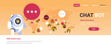 chatbot robot speech bubble indian people avatar global communication connection artificial...