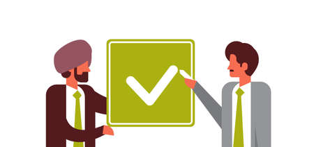 indian business people agreement green consent concept businessmen relationship flat isolated horizontal portrait vector illustrationのイラスト素材