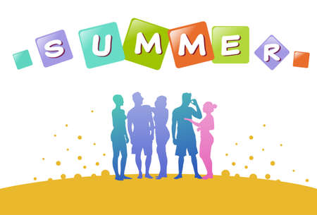 colourful casual people silhouette, group of diversity relax summer human, successfull team concept, A4 vector illustrationのイラスト素材