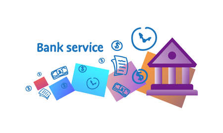 Banking service concept deposit credit money transfer bank building facade sketch doodle horizontal vector illustrationのイラスト素材