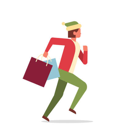 businesswoman running hold shopping bags packages female office worker business woman cartoon character full length new year holidays celebration concept flat isolated vector illustrationのイラスト素材