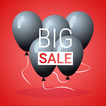 black friday special offer big sale poster air balloons over red background holiday discount concept flat vector illustrationのイラスト素材