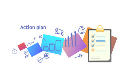 action plan concept clipboard survey form sketch doodle horizontal vector illustration