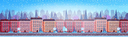 city building houses winter street cityscape background merry christmas happy new year concept flat horizontal flat vector illustrationの写真素材