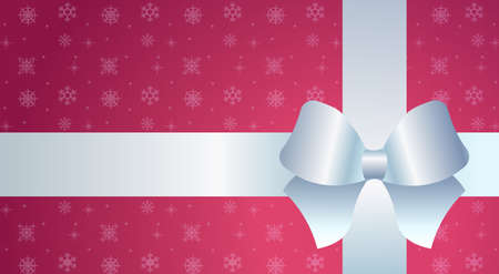 white ribbon on red background merry christmas happy new year decoration concept flat horizontal vector illustrationのイラスト素材