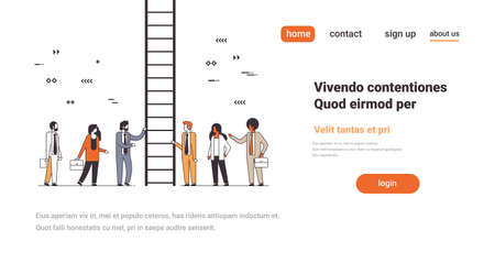 business people near staircase climbing career ladder concept way up new opportunities successful...