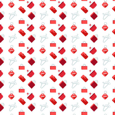 shopping icons seamless pattern white background flat vector illustrationのイラスト素材