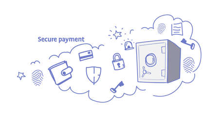money safe icon metal bank strongboxsecure payment concept sketch doodle horizontal isolated flat vector illustrationのイラスト素材